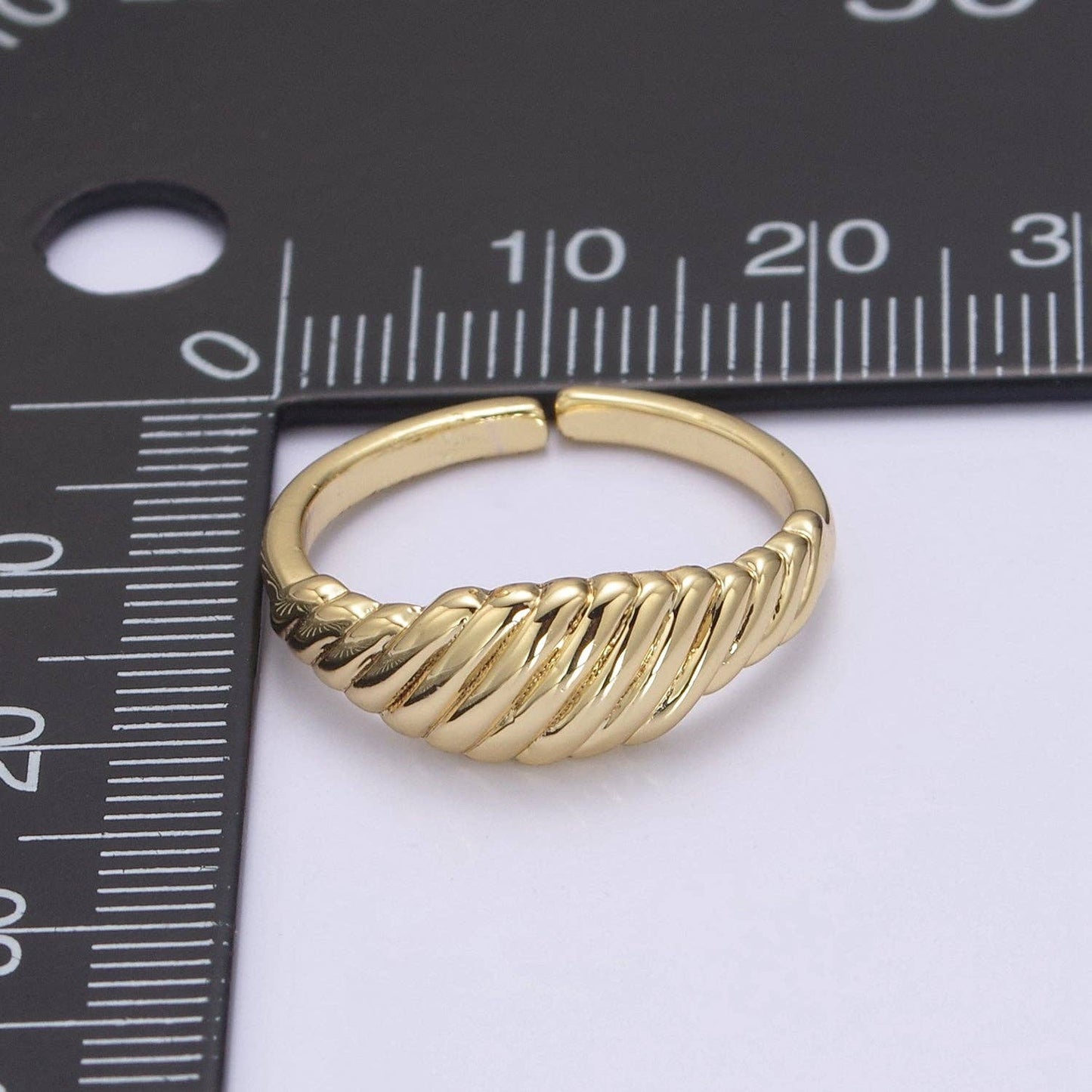 Aim Eternal - 24K Gold Filled Textured Croissant Adjustable Ring, Minimalist Everyday Dome Golden Ring S326