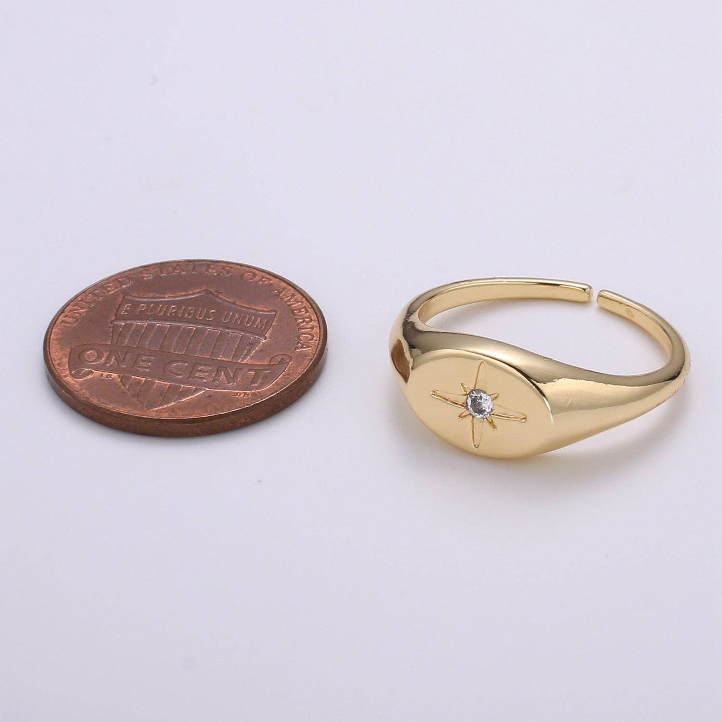 Aim Eternal - 1pc North Star of the Universe Gold Ring, Solitaire CZ Milky way Adjustable Gold Signet Ring, Simple Ring, Circle Ring R494