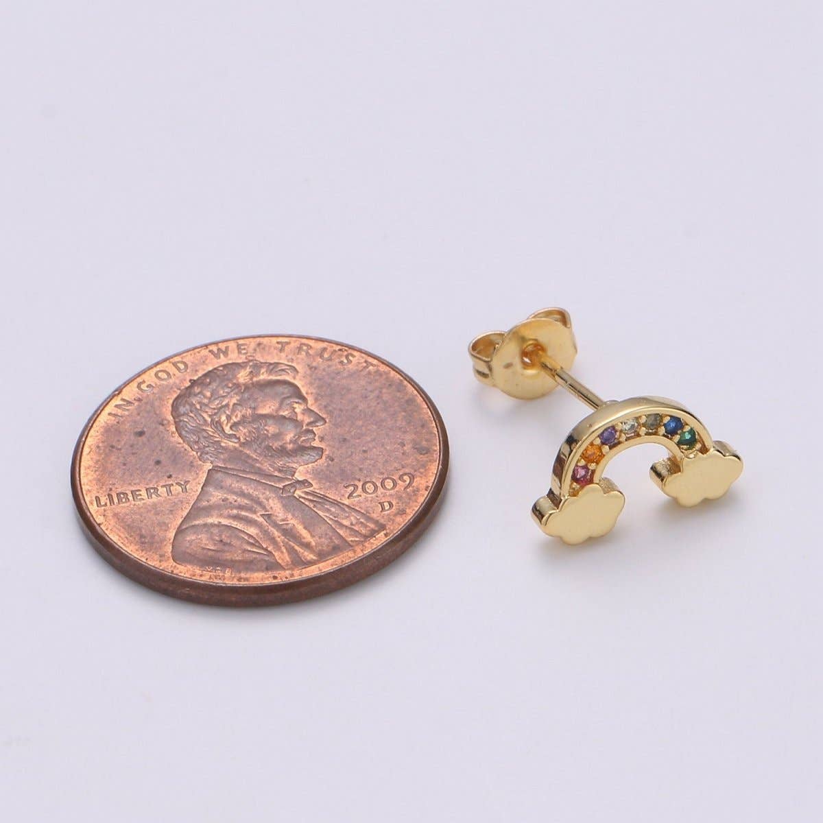 Aim Eternal - Tiny CZ Rainbow Stud Earrings Dainty Multi Color Cloud Stud Earring Gold Minimalist Jewelry for her christmas gift Q-260