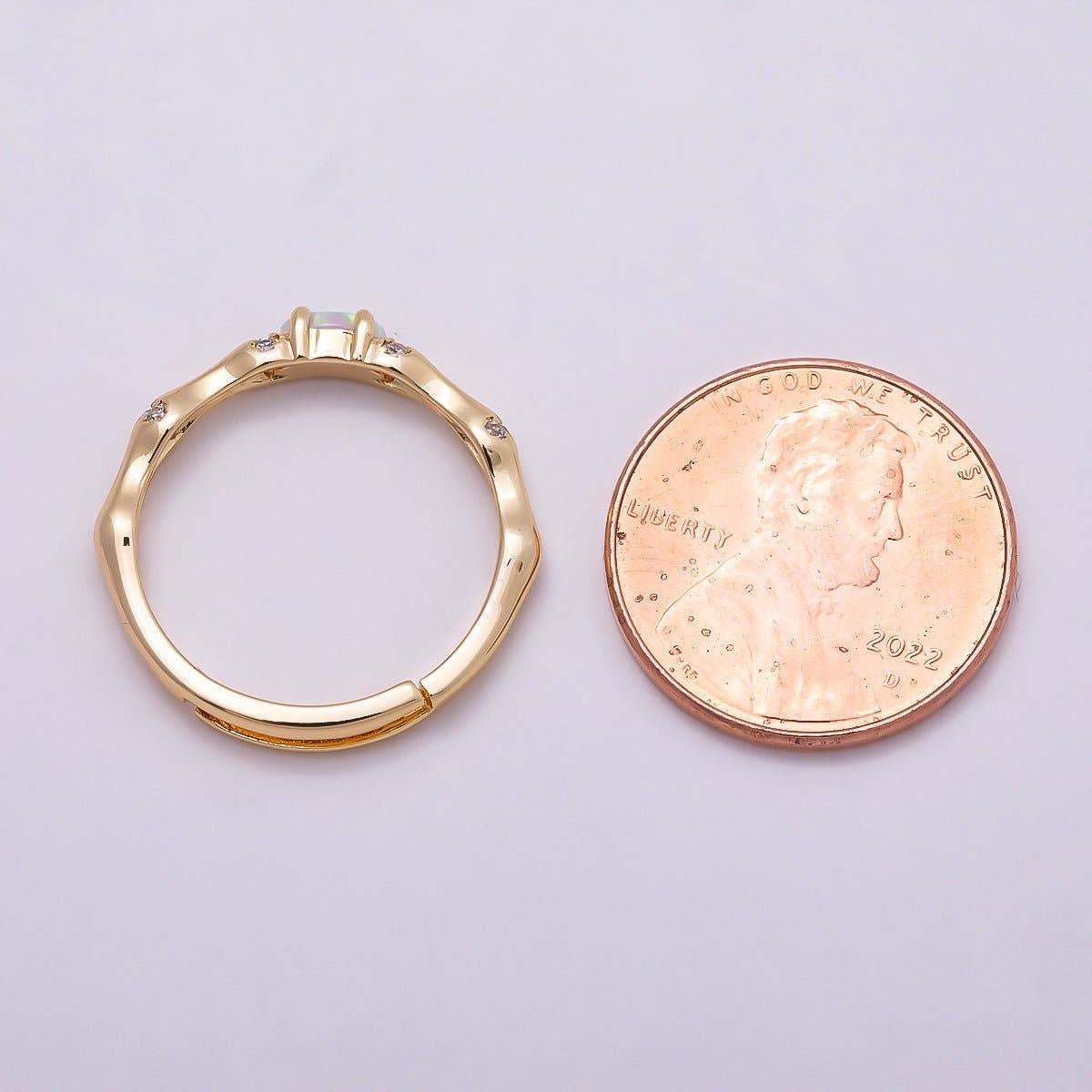 Aim Eternal - 16K Gold Filled Opal Micro Paved CZ Bamboo Adjustable Ring | Rings-00140