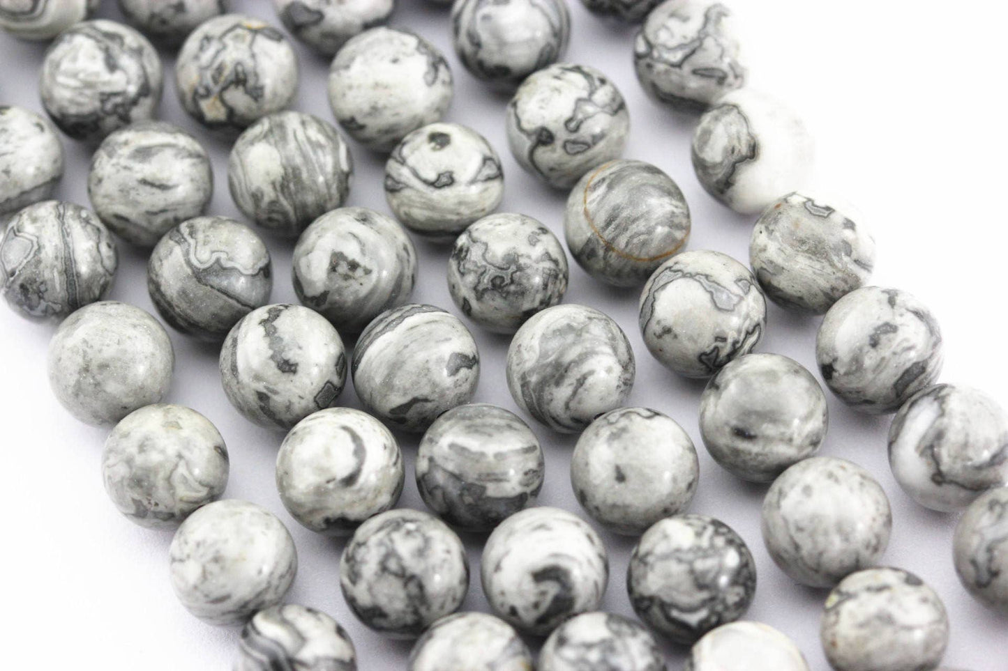 CRCBEADS - Map Jasper Smooth Round Beads 6mm 8mm 10mm 12mm 15.5" Strand