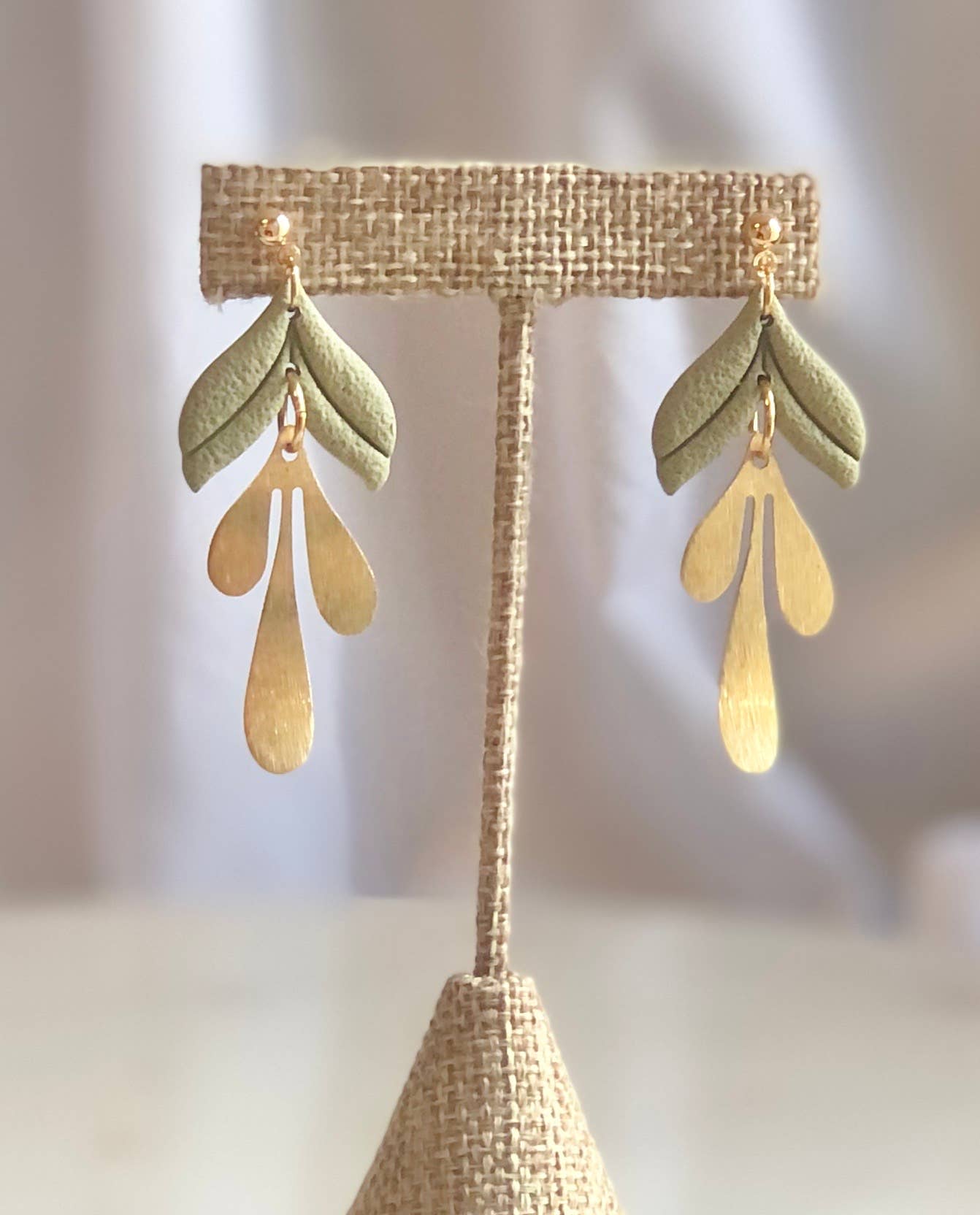 Clay and Trinkets - Rachel Dangles Mini Version Dangle Earrings/ Sage