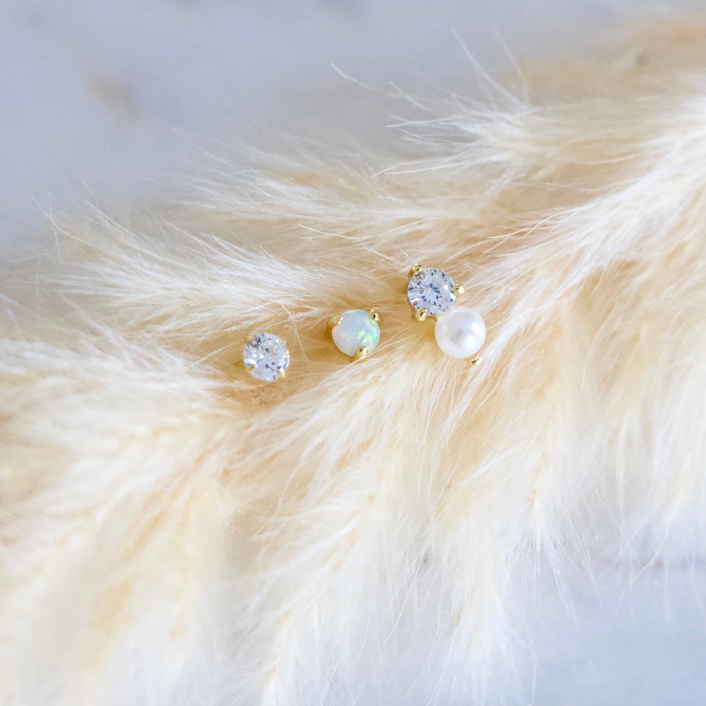 Mesa Blue - Opal, Pearl, CZ Earring Set, Hypoallergenic, Sterling