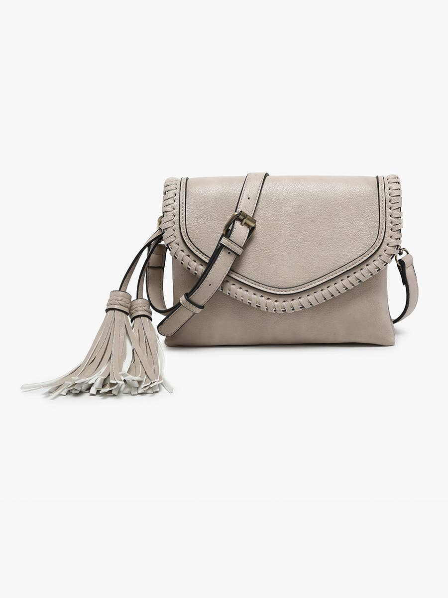 Jen & Co. - M1802A Sloane Flapover Crossbody w/ Whipstitch and Tassel