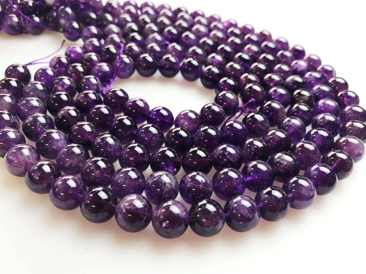CRCBEADS - Natural Amethyst Smooth Round Beads 4mm 6mm 8mm 10mm 12mm Approx 15.5" Strand