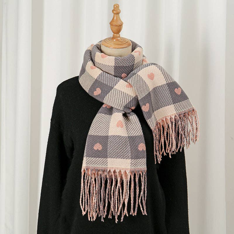 Funkyrel® Atzbranding Limited - Scarvii - Heart Print Plaid Winter Scarf