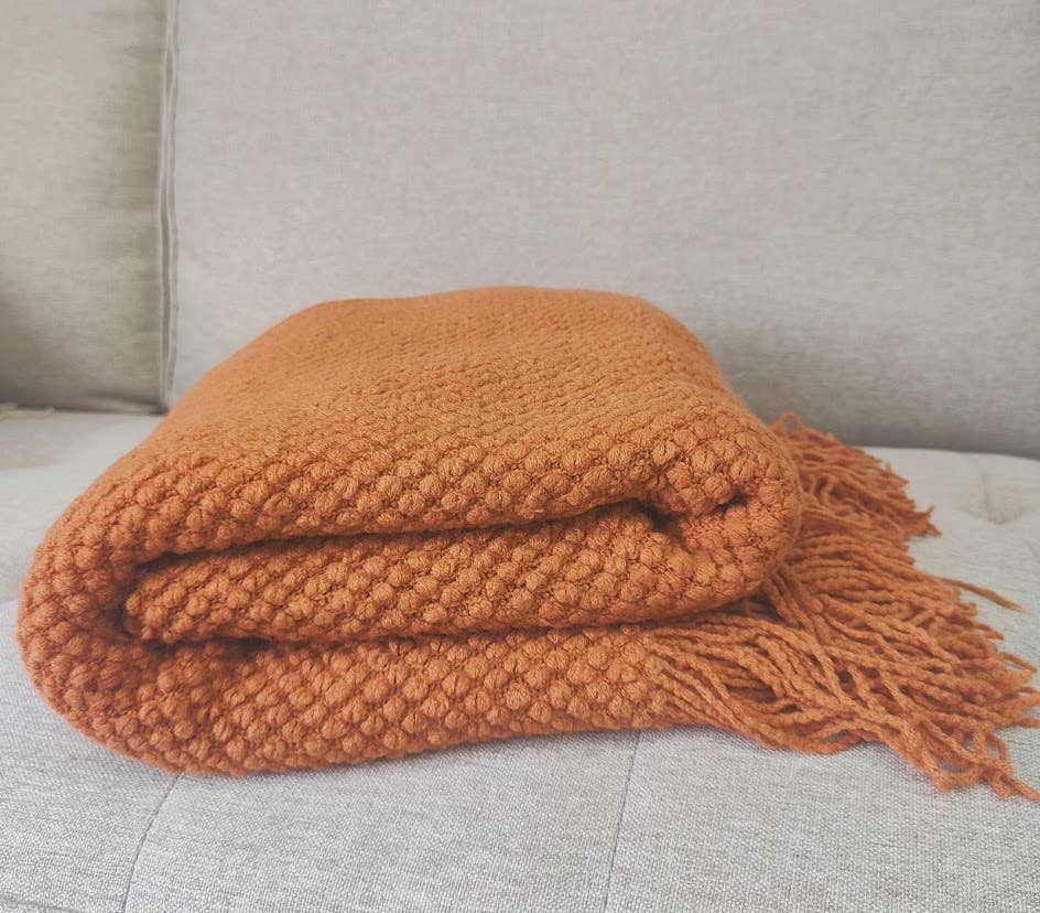 Fennco Styles - Knit Textured 50"x60" Throw Blanket with Fringe