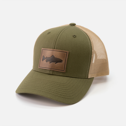 Range Leather Co. - Trout Hat - Leather Patch Trucker Cap