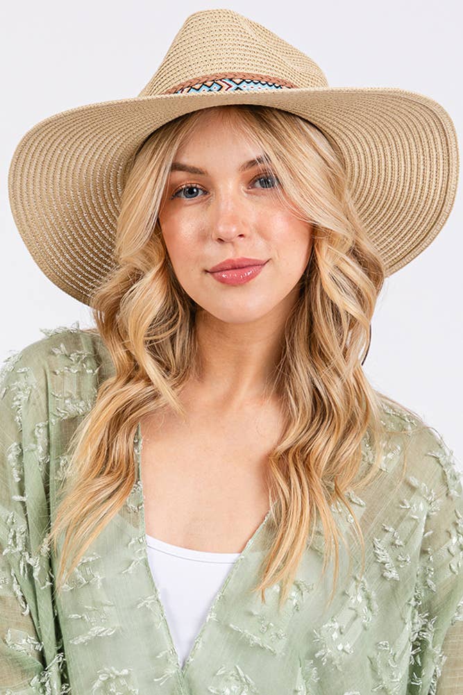 Hana - Woven Boho Aztec Pattern Band Summer Sun Hat