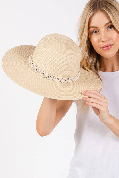 Collections by Fame Accessories - Braided Strap Straw Sun Hat