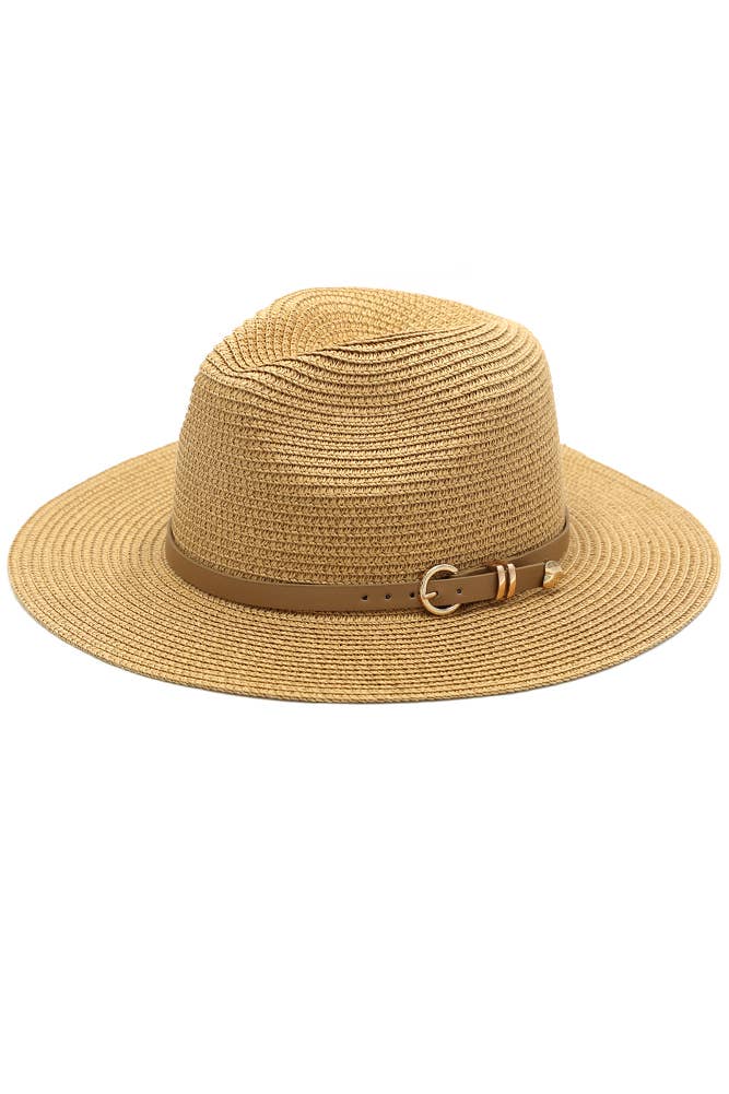 Hana - PU Leather Buckled Band Panama Hat