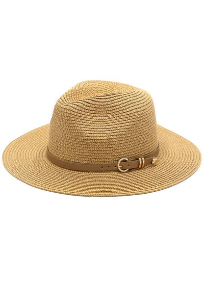 Hana - PU Leather Buckled Band Panama Hat