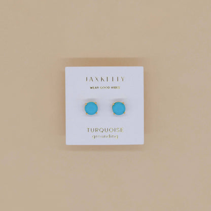 JaxKelly - Round - Turquoise Gemstone- Gold Earrings