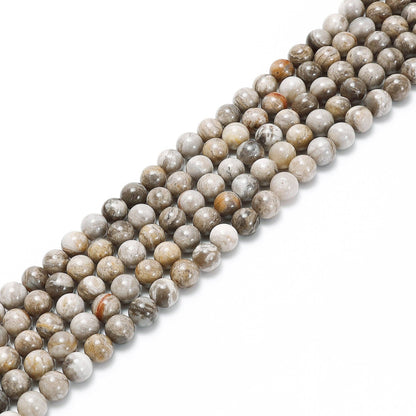 CRCBEADS - Silver Leaf Jasper Smooth Round Beads 4mm 6mm 8mm 10mm 15.5" Strand