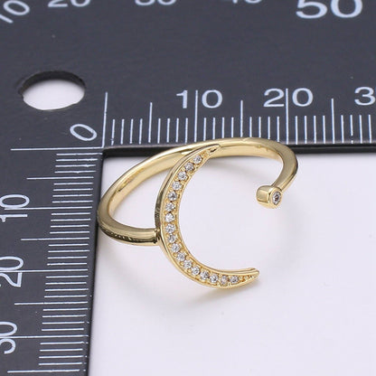 Aim Eternal - 1pc Cresent Moon Star CZ, Adjustable Gold Ring R315