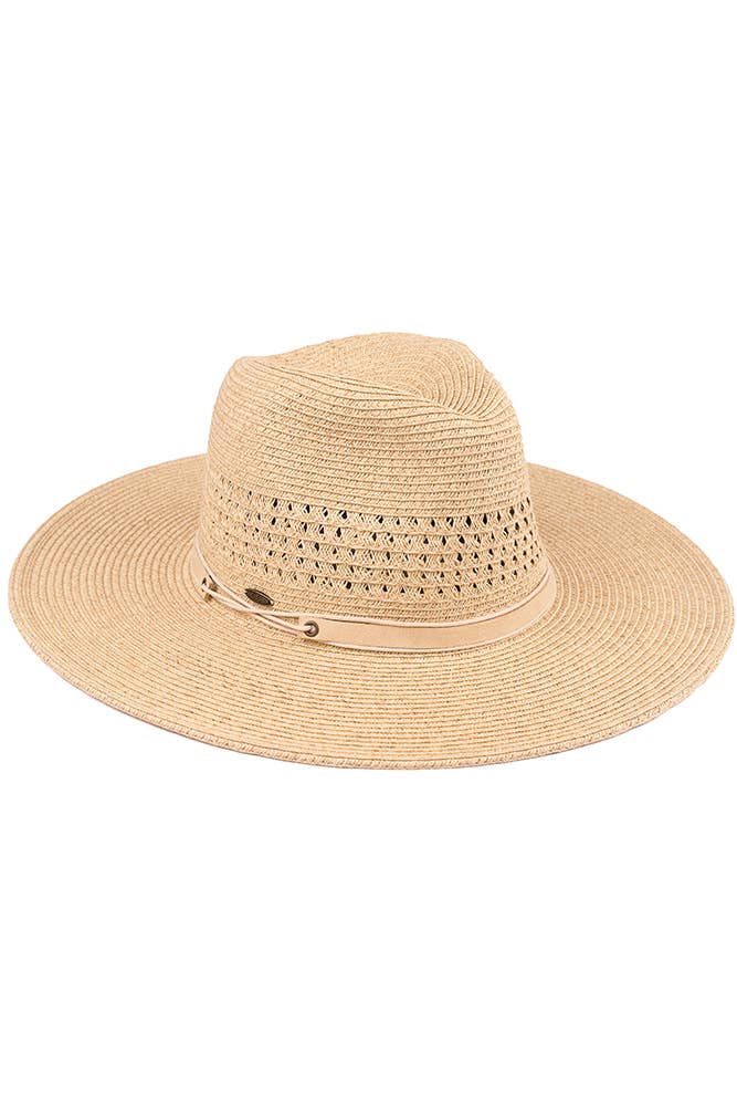 Hana - C.C Faux Leather String Straw Panama Hat