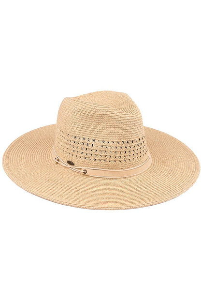 Hana - C.C Faux Leather String Straw Panama Hat