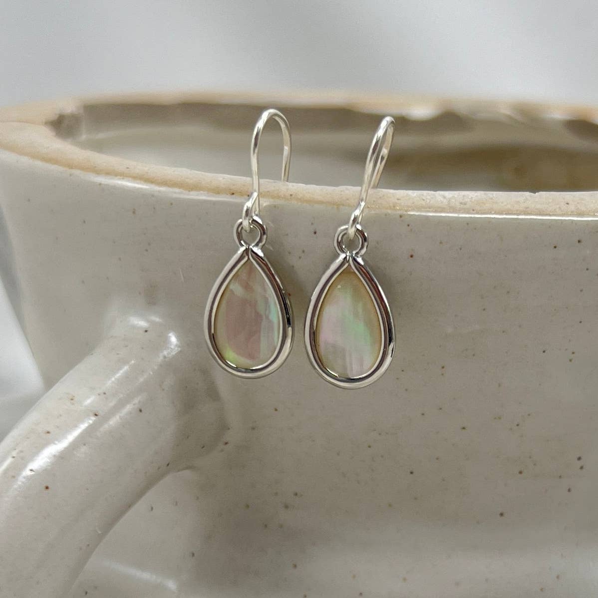 Sela+Sage - Large Circle Earring with Creamy Iridescent Mother of Pearl