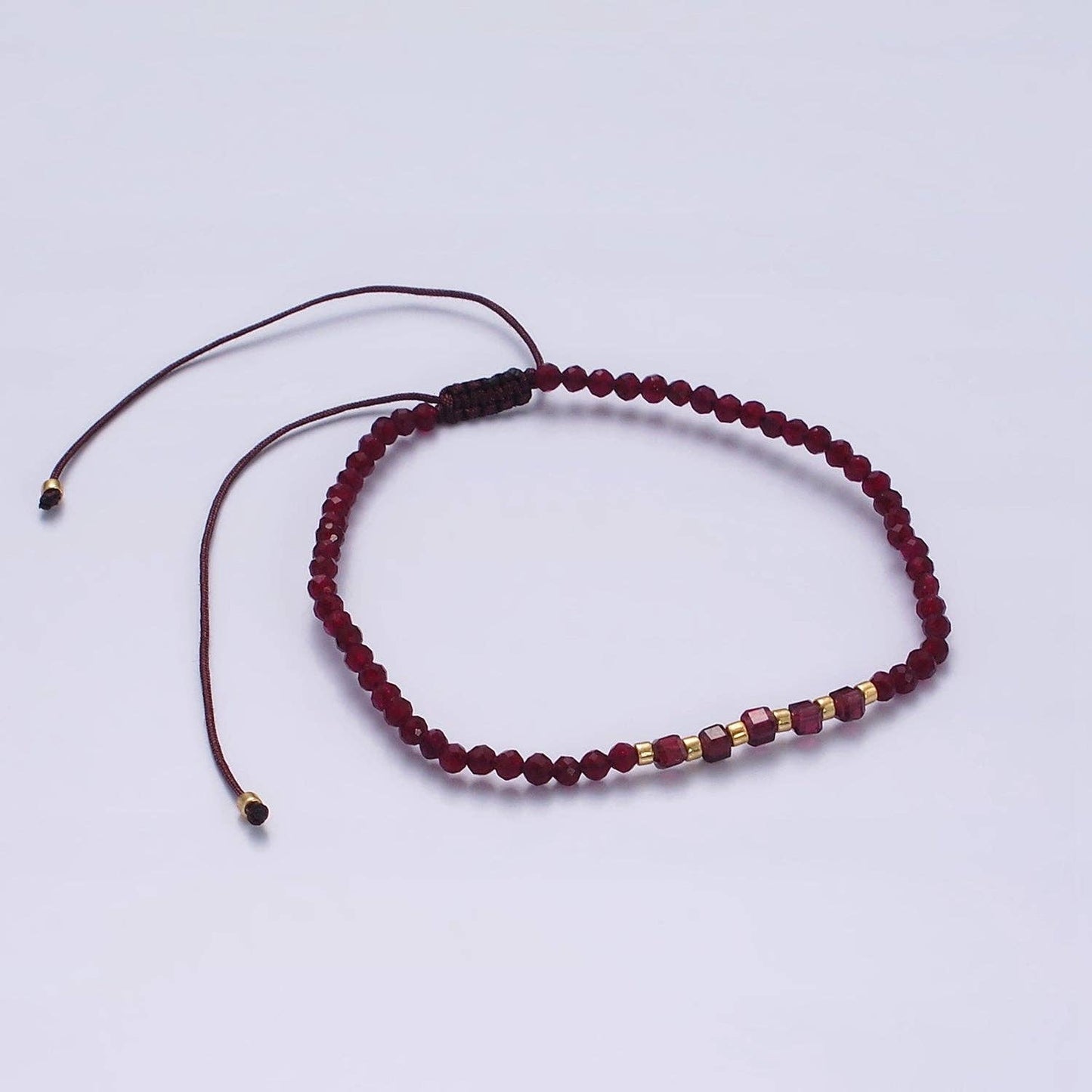 Aim Eternal - 14K Gold Filled Garnet Multifaceted Red Rope Adjustable Friendship Bracelet | WA-2016 ~ WA-2164