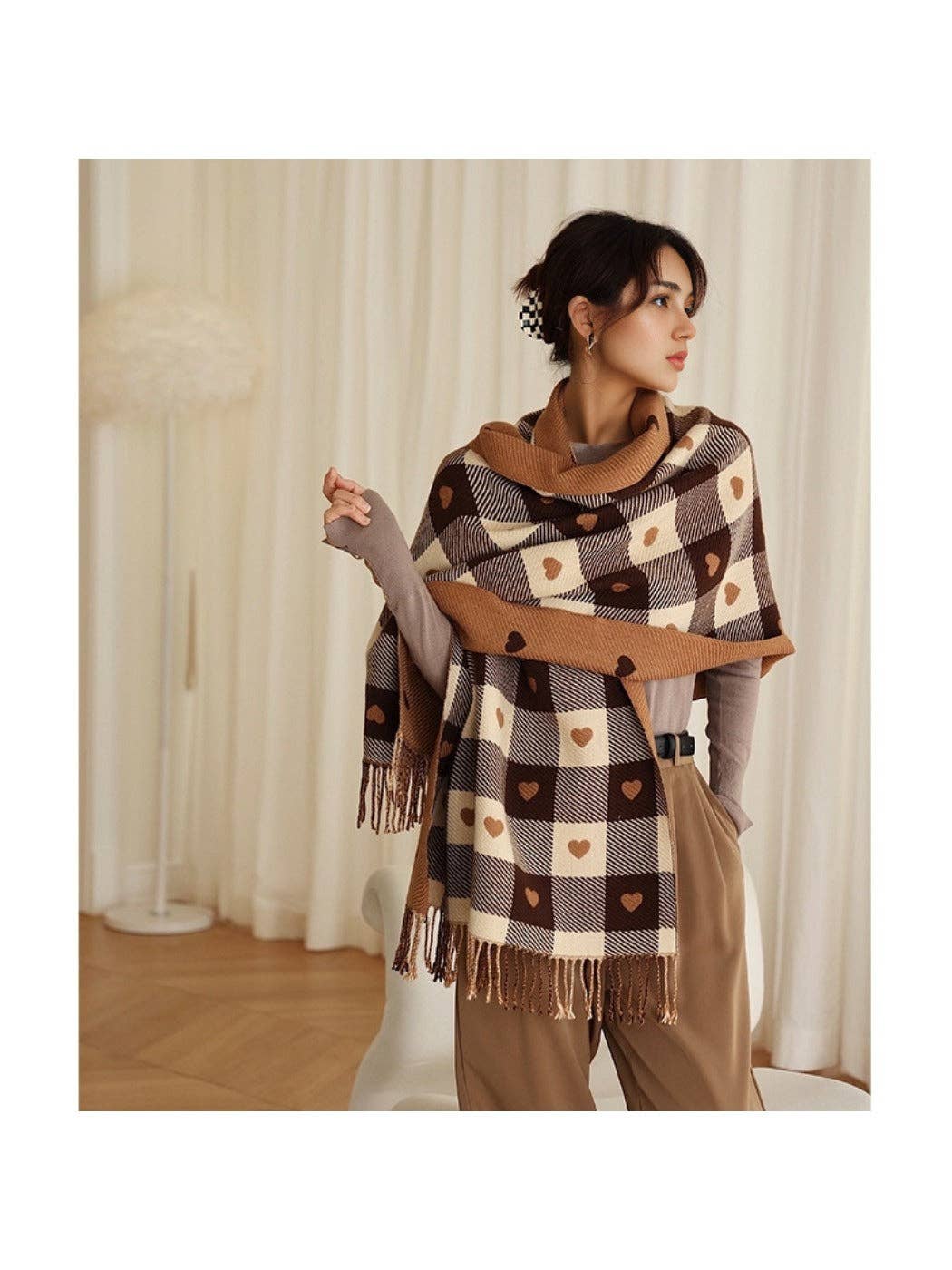 Funkyrel® Atzbranding Limited - Scarvii - Heart Print Plaid Winter Scarf