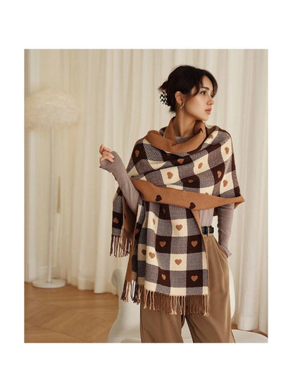 Funkyrel® Atzbranding Limited - Scarvii - Heart Print Plaid Winter Scarf