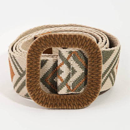 Collections by Fame Accessories - Boho Abstract Pattern Square Buckle Belt