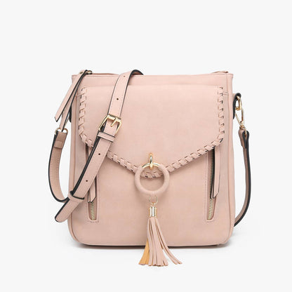 Jen & Co. - M2347 Layla Faux Suede Whipstitch Crossbody w/ Tassel