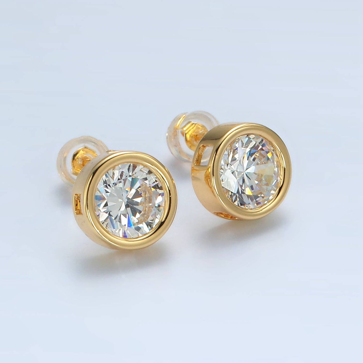 Aim Eternal - 24K Gold Filled 10mm Round CZ Bezel Stud Earring | P-538
