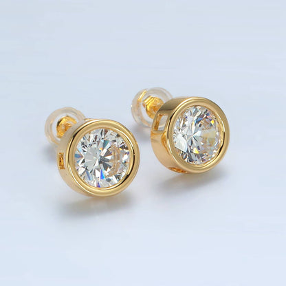 Aim Eternal - 24K Gold Filled 10mm Round CZ Bezel Stud Earring | P-538