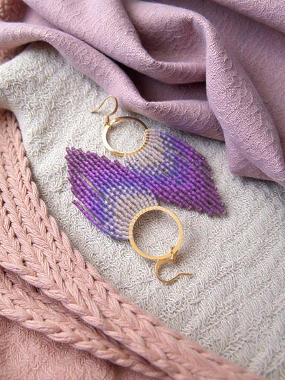 Mountain Sun Creations - Orchid - Purple Dream Fringe Hoops, Handwoven Earrings