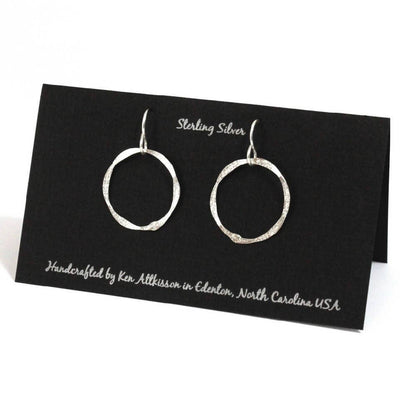 ER61 Ken’s handcrafted jewelry - Sterling Silver Earrings Circle Hammered