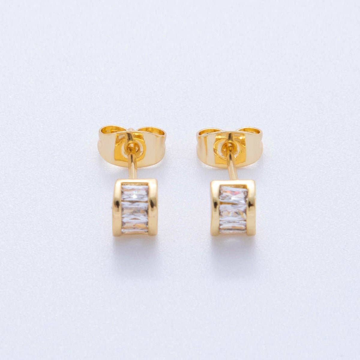 Aim Eternal - 18K Gold Filled Clear Baguette Cube CZ Box Stud Earrings | AI400