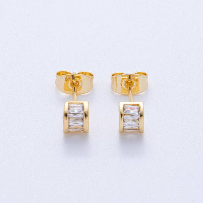 Aim Eternal - 18K Gold Filled Clear Baguette Cube CZ Box Stud Earrings | AI400