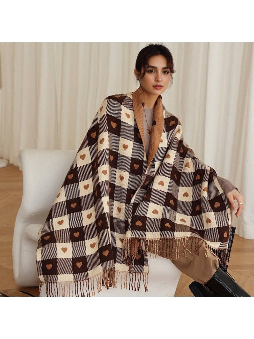 Funkyrel® Atzbranding Limited - Scarvii - Heart Print Plaid Winter Scarf