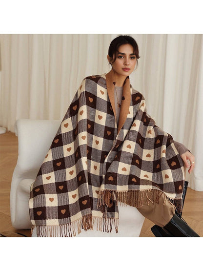 Funkyrel® Atzbranding Limited - Scarvii - Heart Print Plaid Winter Scarf