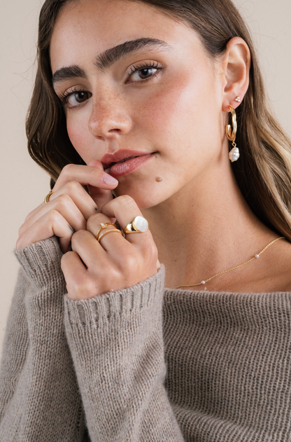 JaxKelly - Dainty Pearl Station Necklace - 18k Gold Plated