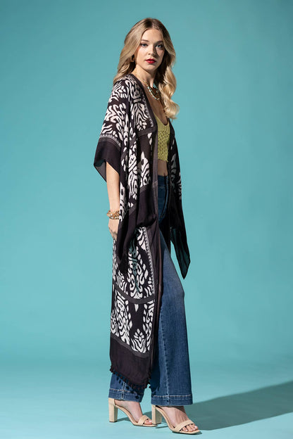 Urbanista - Damask Print Kimono with Sleeves