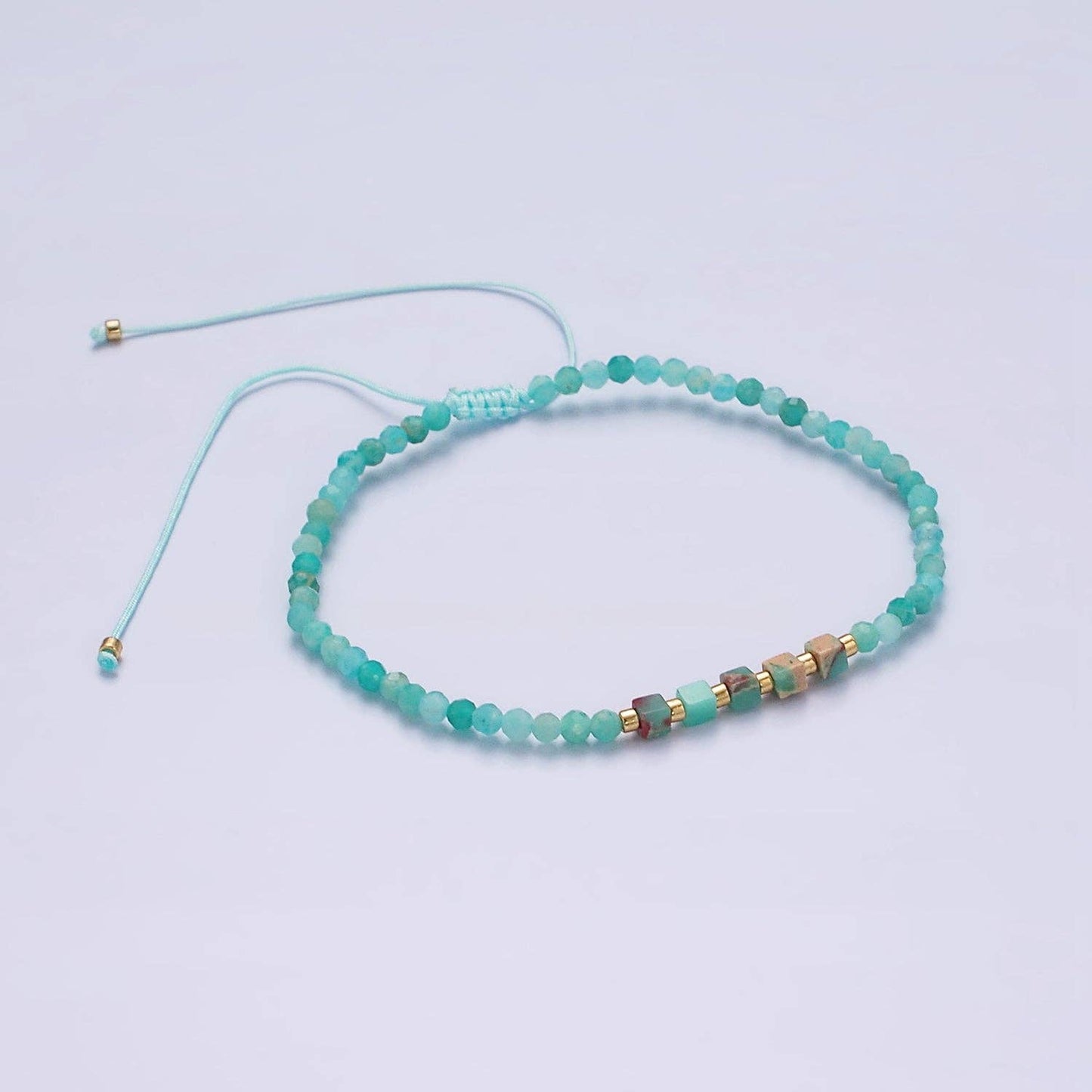 Aim Eternal - 14K Gold Filled Turquoise Multifaceted Turquoise Rope Adjustable Friendship Bracelet | WA-2013 ~ WA-2015