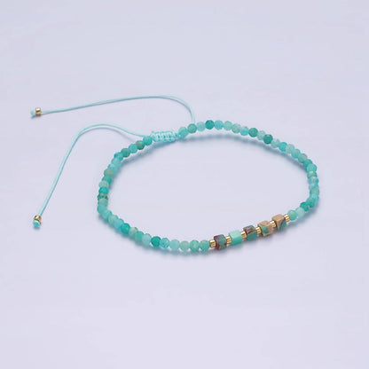 Aim Eternal - 14K Gold Filled Turquoise Multifaceted Turquoise Rope Adjustable Friendship Bracelet | WA-2013 ~ WA-2015