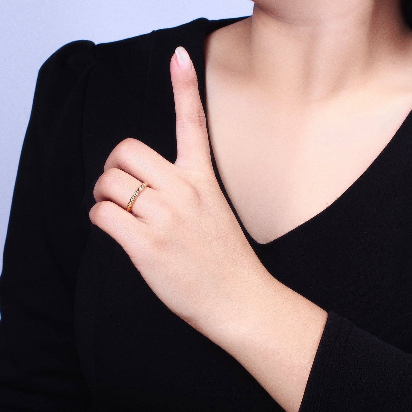 Aim Eternal - Dainty Gold Rope Ring Open Adjustable Silver Thin Ring