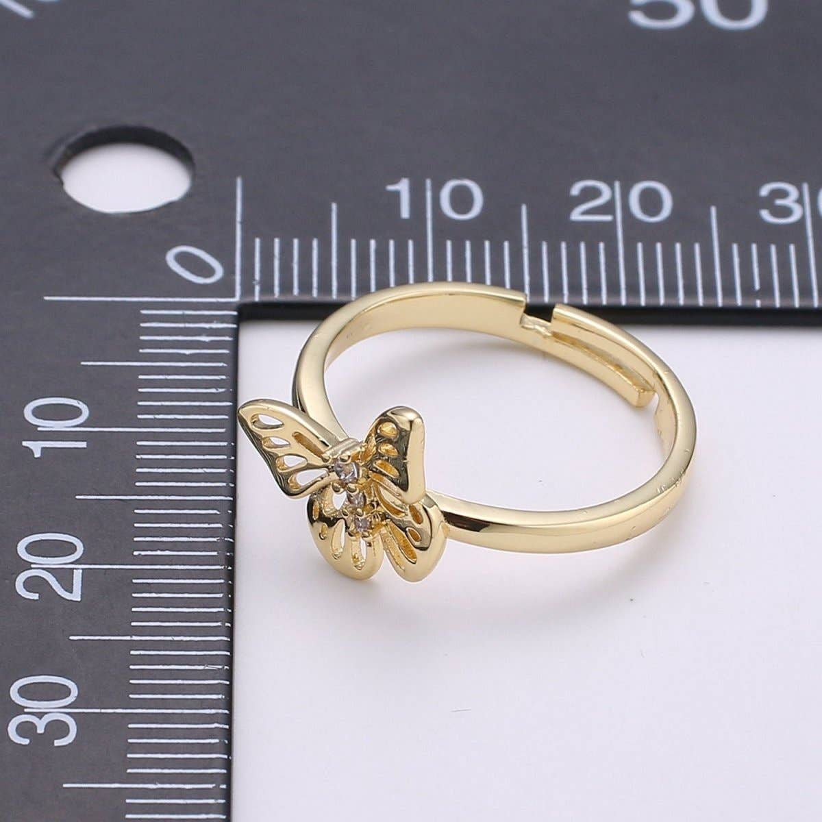Aim Eternal - 14K Gold Filled Micro Paved CZ Open Butterfly Adjustable Ring | R048