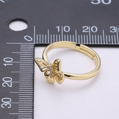 Aim Eternal - 14K Gold Filled Micro Paved CZ Open Butterfly Adjustable Ring | R048