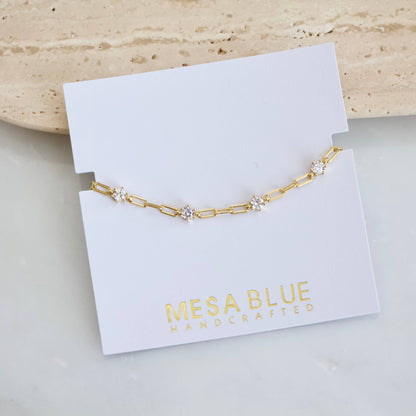 Mesa Blue - Zircon Paperclip Bracelet - Hypoallergenic, Sterling Silver