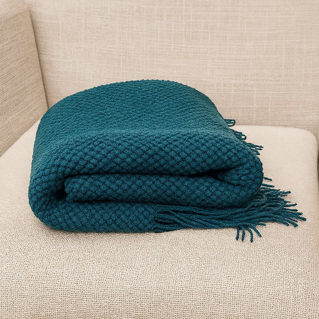 Fennco Styles - Knit Textured 50"x60" Throw Blanket with Fringe
