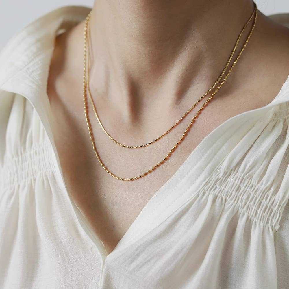 Melange Blanc - N018 gold double strand dainty chain minimalist necklace