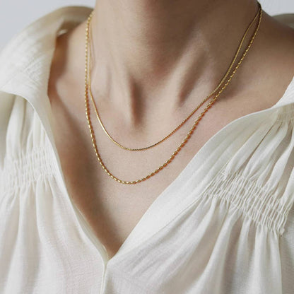 Melange Blanc - N018 gold double strand dainty chain minimalist necklace