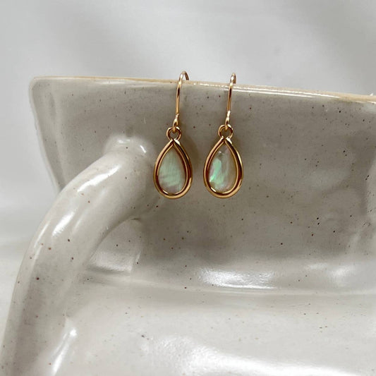Sela+Sage - Small Mother of Pearl Earrings, Bezel Teardrops Gold Filled