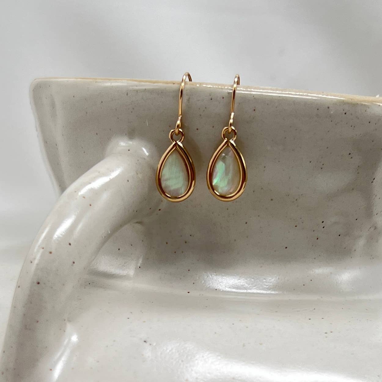 Sela+Sage - Large Circle Earring with Creamy Iridescent Mother of Pearl