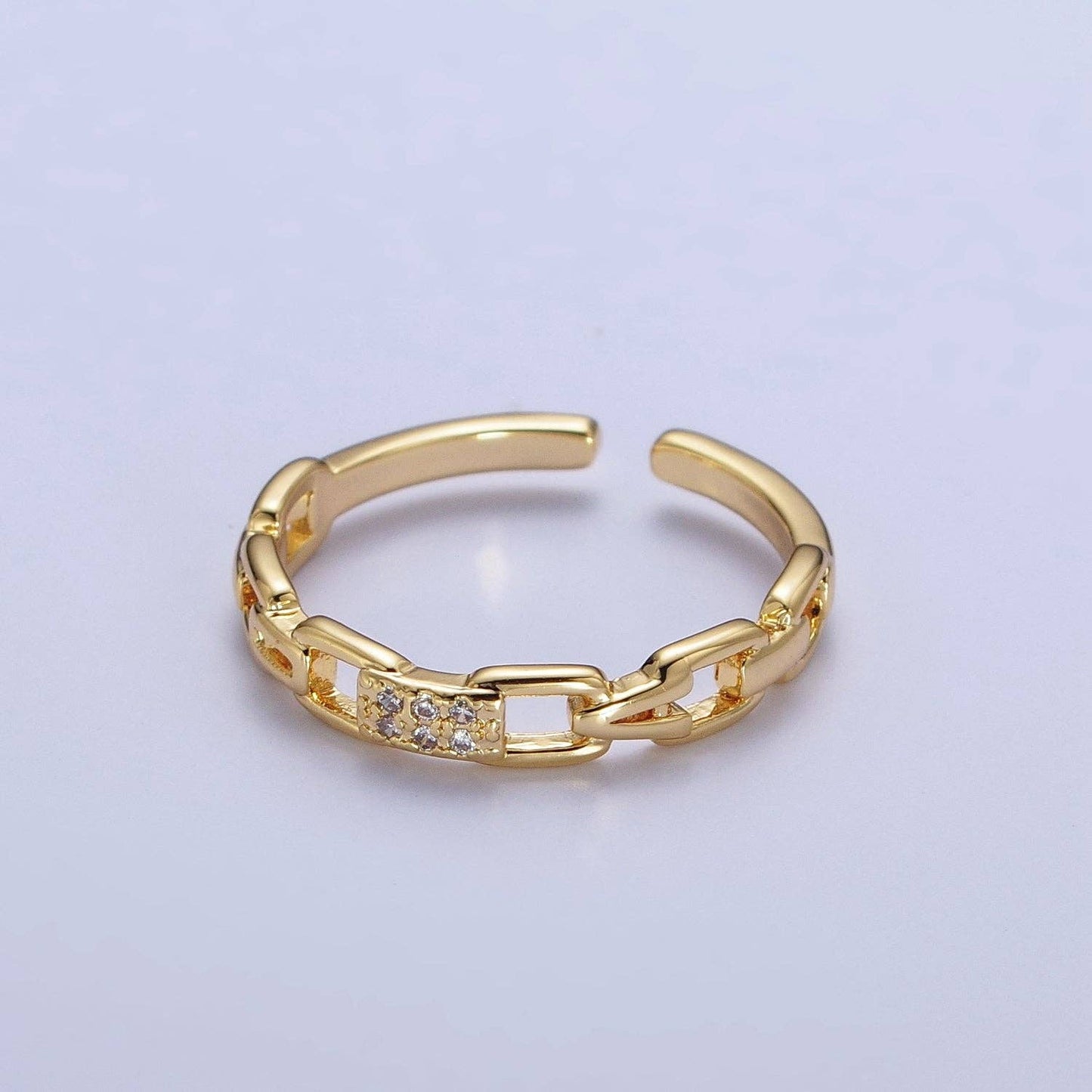 Aim Eternal - Minimalist Cable Chain Link Micro Paved Cubic Zirconia Adjustable Ring | X590