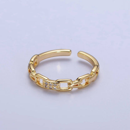 Aim Eternal - Minimalist Cable Chain Link Micro Paved Cubic Zirconia Adjustable Ring | X590